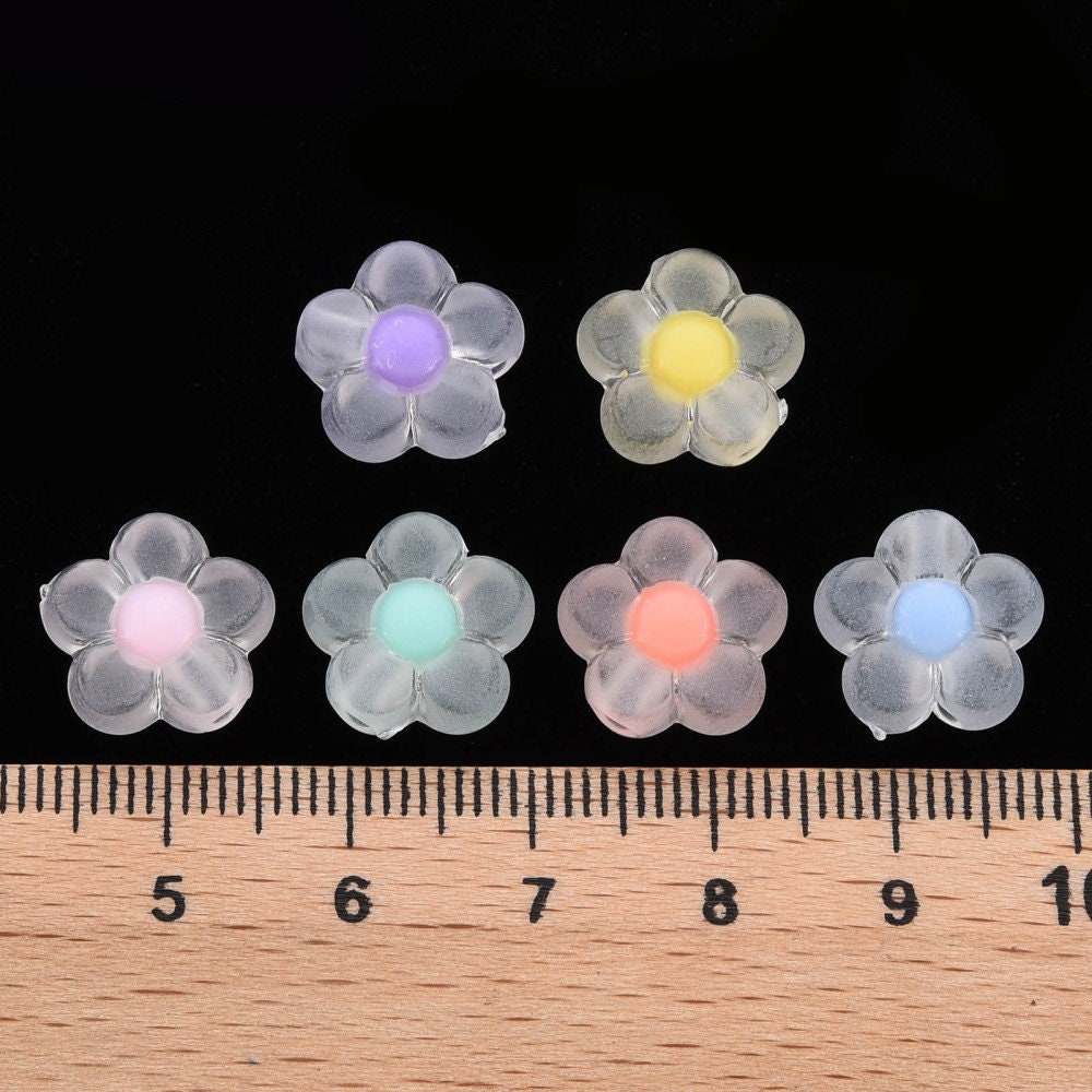 12MM Frosted Matte Acrylic Flower Transparent Outer Colored Inside Beads