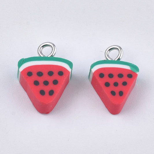 14.5MM Red Watermelon Slice Polymer Clay Charm