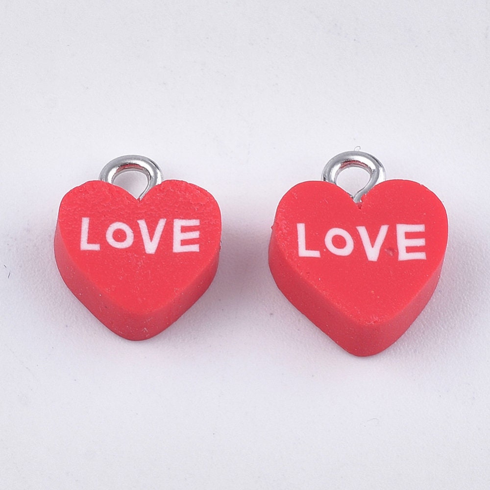 12MM Red Love Valentine's Day Heart Clay Charm