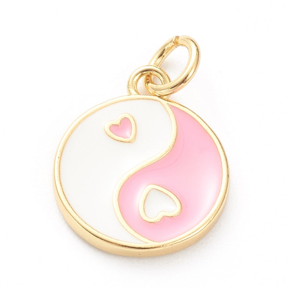 14MM Yin Yang Love Heart Gold Charm