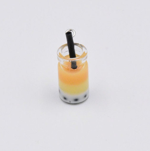 Multicolored Resin Bubble Tea Bottle Charm with Eye Pin (28mm x 10mm)