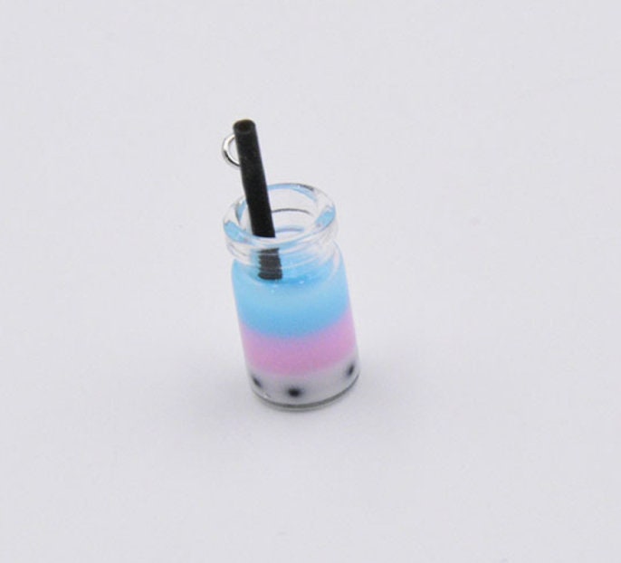 Multicolored Resin Bubble Tea Bottle Charm with Eye Pin (28mm x 10mm)