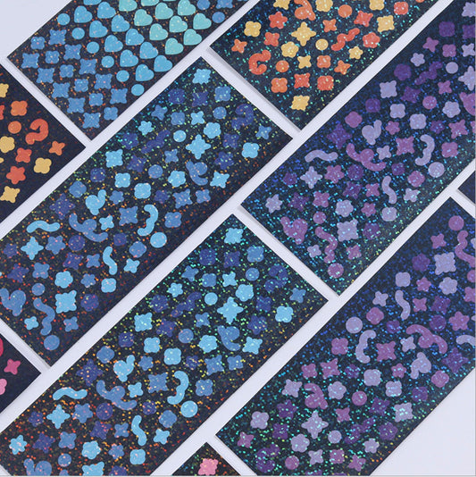 Cute Holographic Heart Clover Ribbon Dots Sticker Sheets, Crafts, Scrapbooking, Diary, Journal, DIY,