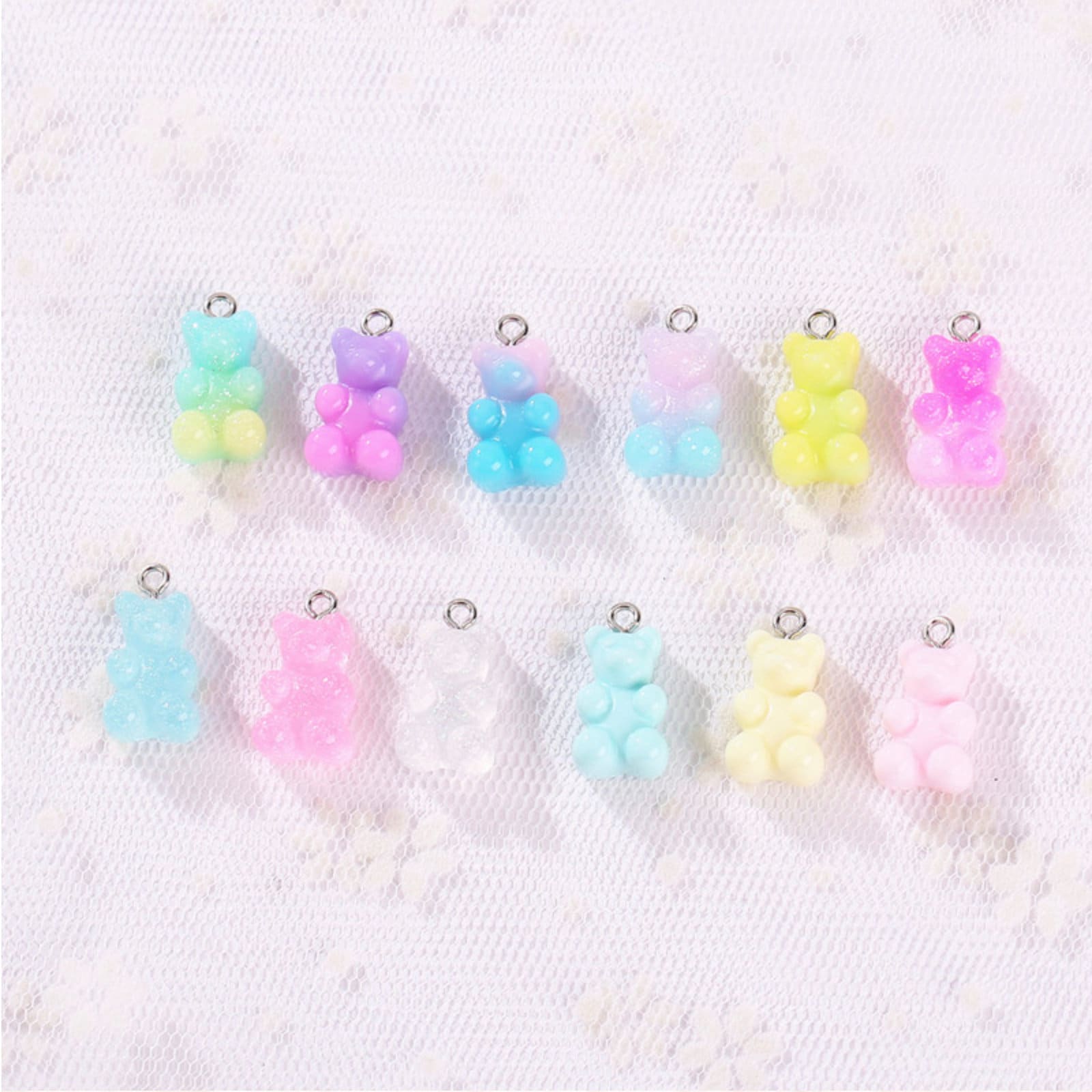 Cute Solid Colored Pastel Gummy Bear Charms with eyepins (10mm x 16mm)