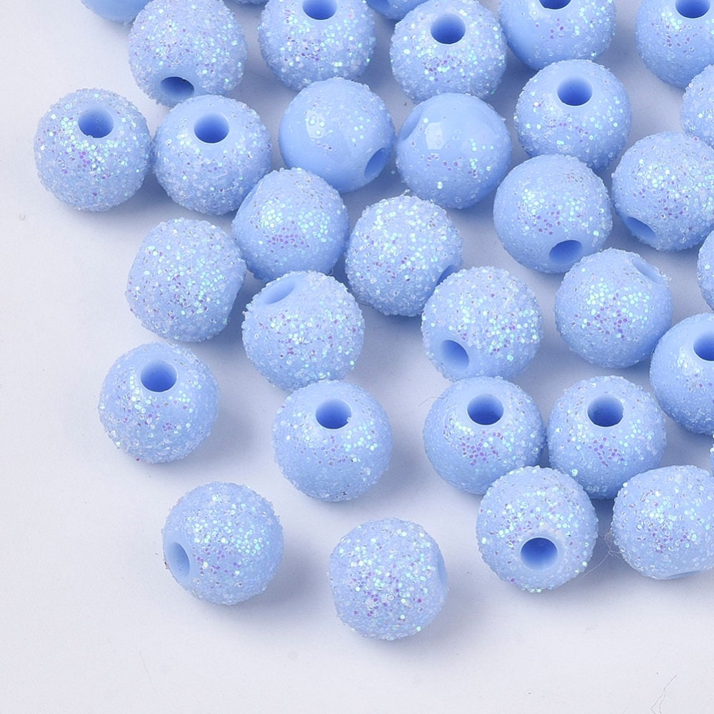 8.5MM Pastel Blue Acrylic Glitter Round Spacer Beads