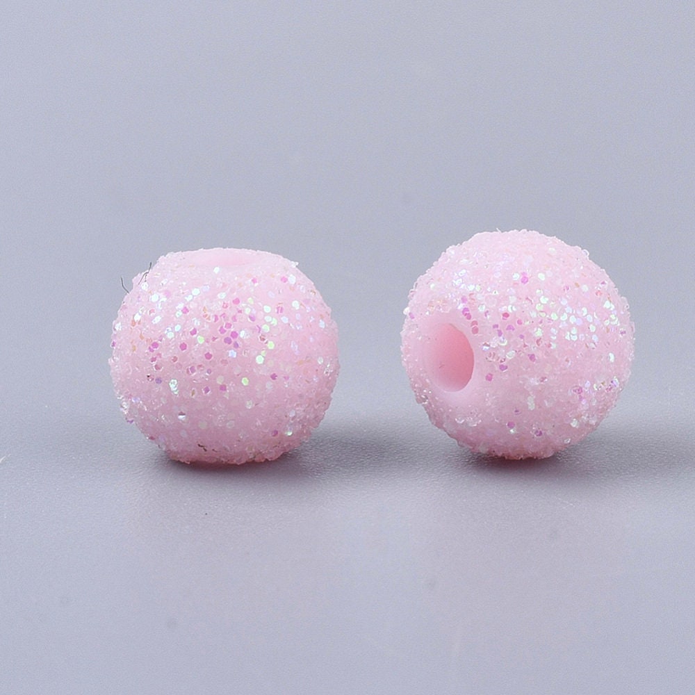 8.5MM Pastel Pink Acrylic Glitter Round Spacer Beads