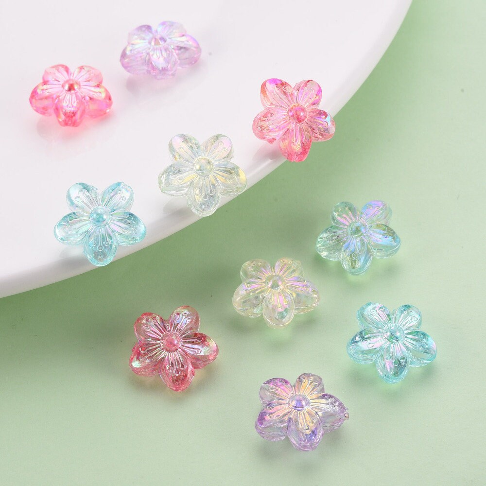 15.5MM Mixed Color AB Transparent Sakura Flower Acrylic Beads