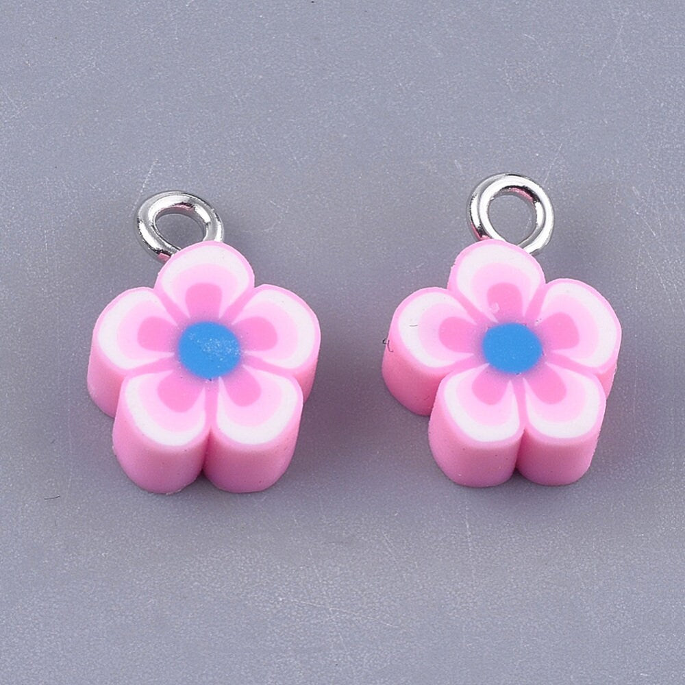 13.5MM Pearl Pink Flower Polymer Clay Charm