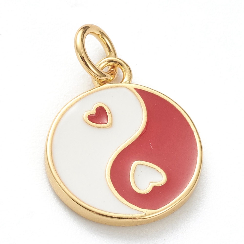 14MM Yin Yang Love Heart Gold Charm