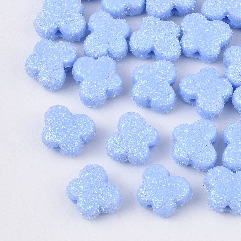 Cute Pastel Blue Acrylic Glitter Butterfly Spacer Beads (11MM)