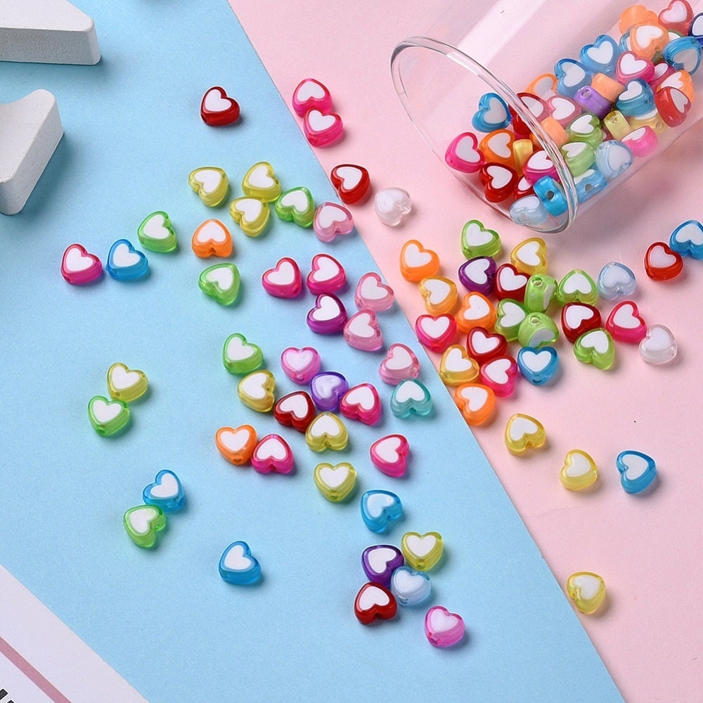 8MM Mixed Color with White Acrylic Heart DIY Spacer Beads with Vertical Hole
