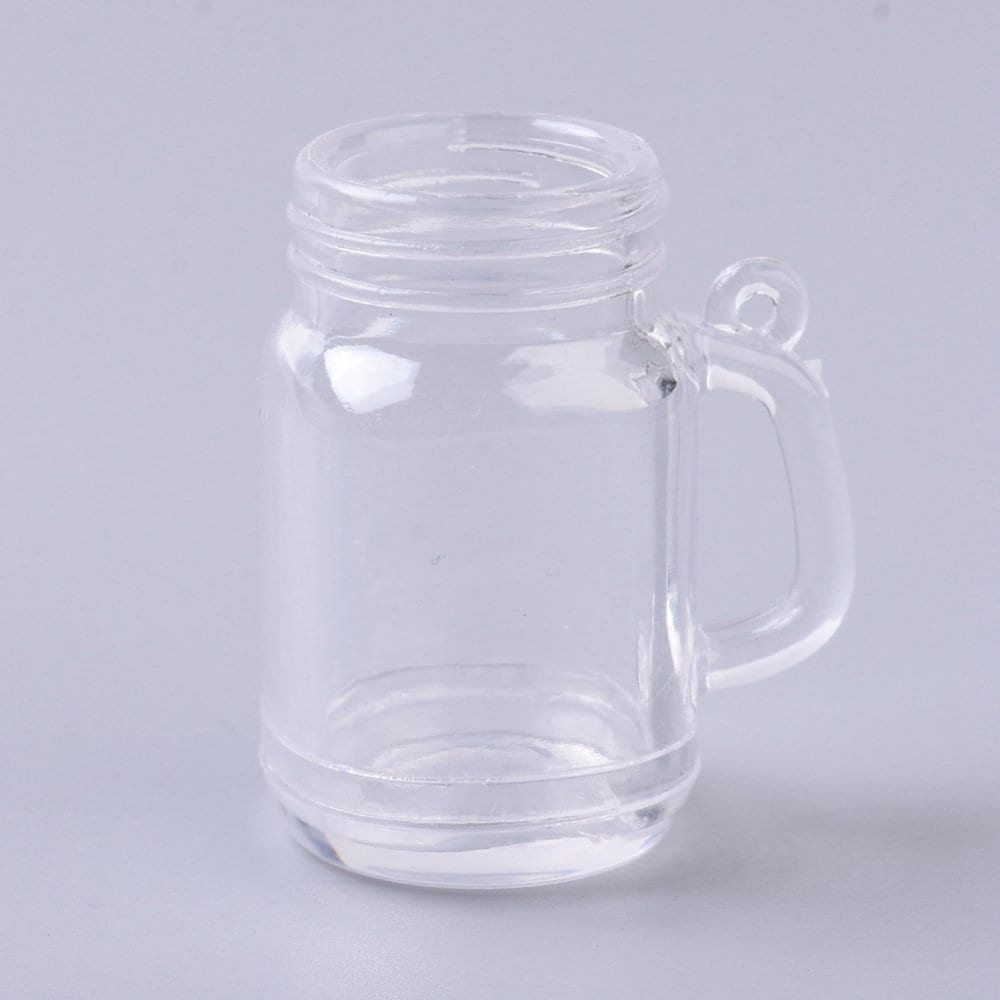 Plastic Mason Jar Drink Cup for Keychain Resin Craft (38.5mm x 33mm x 23.5mm, Hole: 1.5mm)