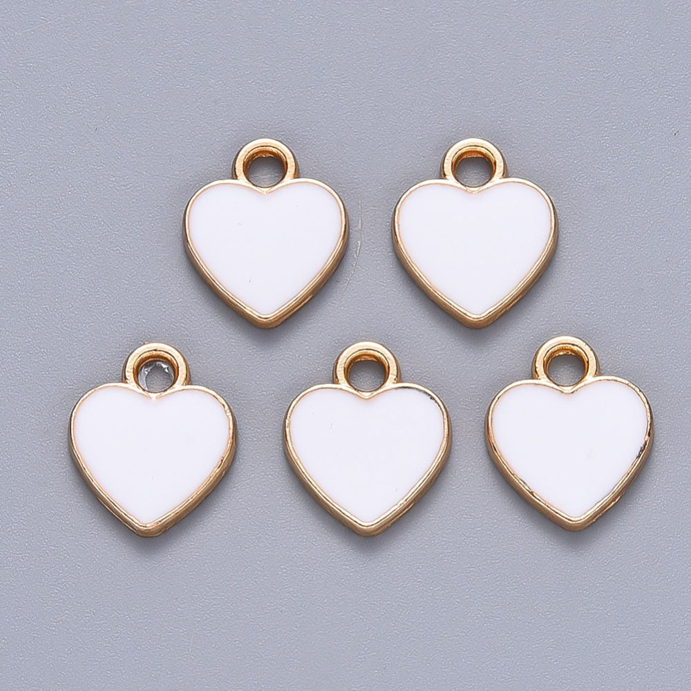 12MM Gold Plated Enamel Heart Charms (Pink, White, Red, Black, Blue, Yellow, Mint, Turquoise,)