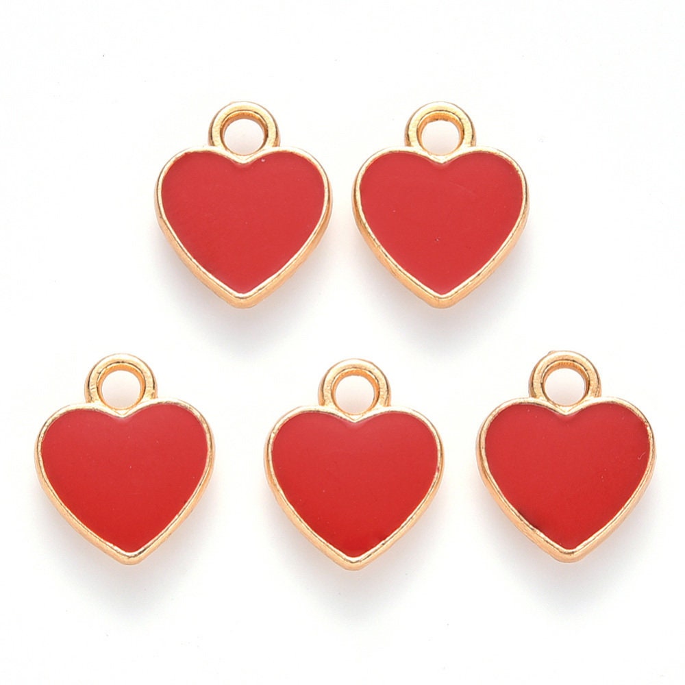 12MM Gold Plated Enamel Heart Charms (Pink, White, Red, Black, Blue, Yellow, Mint, Turquoise,)