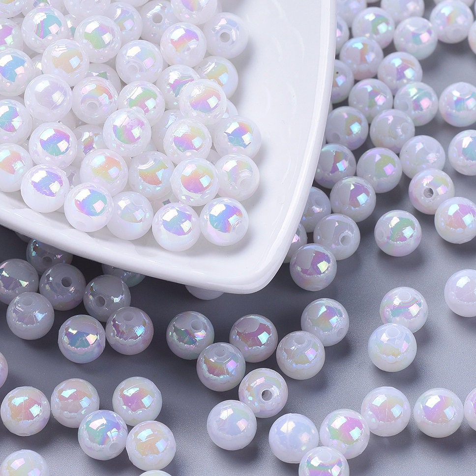 6MM/8MM AB Milky White Acrylic Beads Iridescent Beads