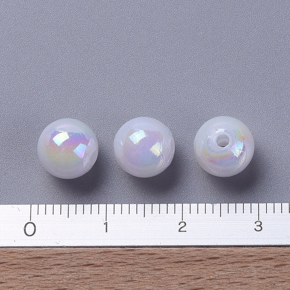 6MM/8MM AB Milky White Acrylic Beads Iridescent Beads