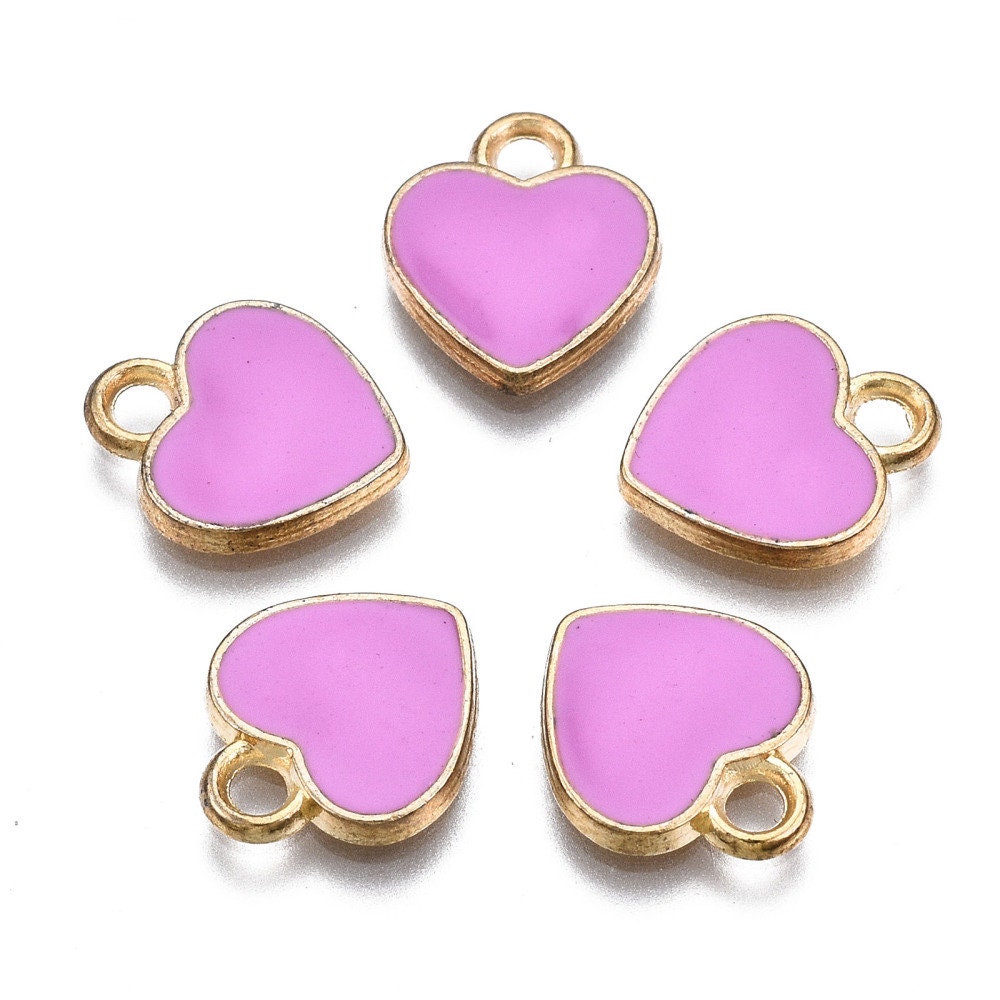 12MM Gold Plated Enamel Heart Charms (Pink, White, Red, Black, Blue, Yellow, Mint, Turquoise,)