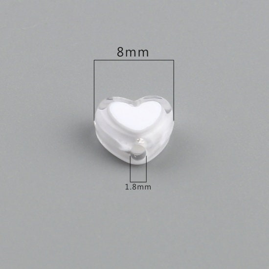 8MM White Acrylic Heart with White Middle Spacer Beads with Vertical Hole