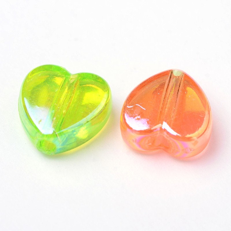 8MM Mixed Colors Transparent Acrylic Heart Spacer Beads with Vertical Hole