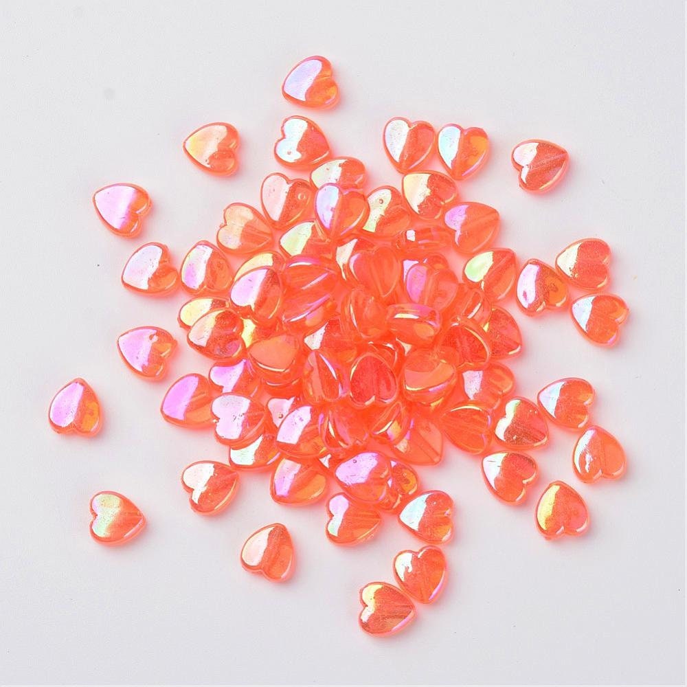 8MM AB Orange Transparent Acrylic Heart Spacer Beads with Vertical Hole