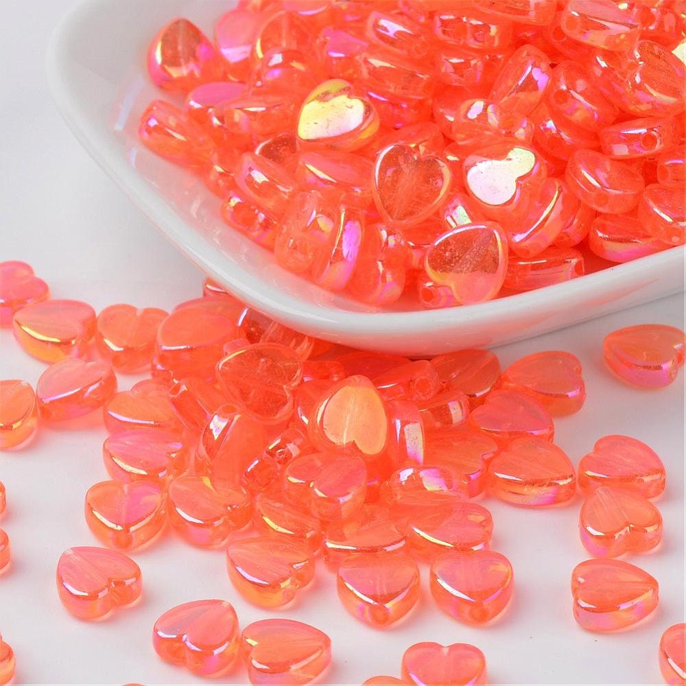 8MM AB Orange Transparent Acrylic Heart Spacer Beads with Vertical Hole