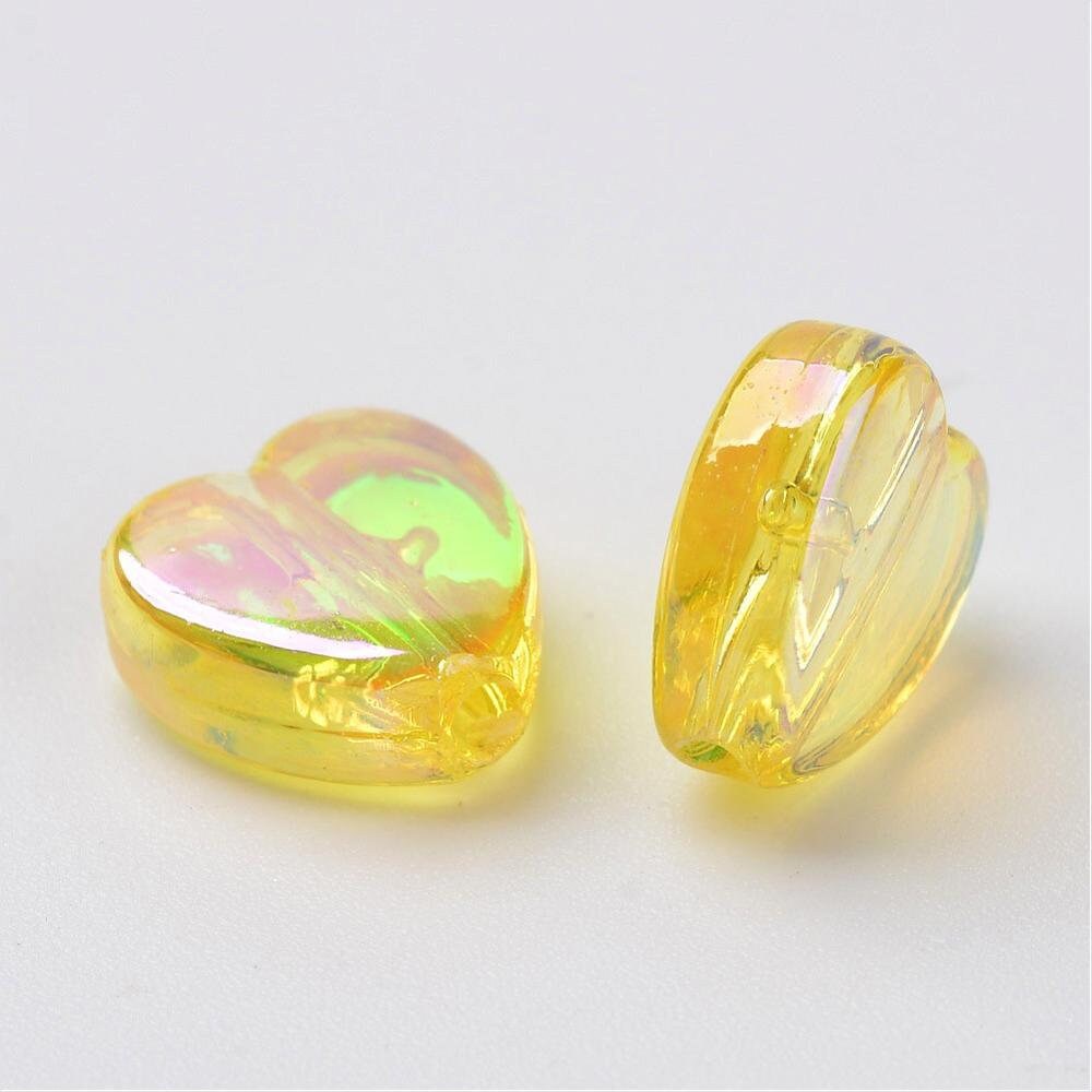 8MM AB Yellow Transparent Acrylic Heart Spacer Beads with Vertical Hole