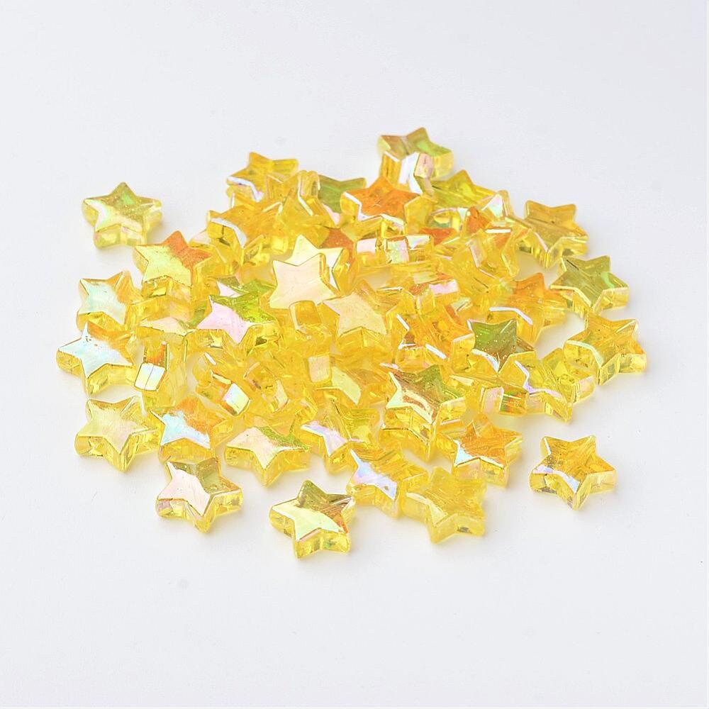 10MM AB Yellow Transparent Acrylic Star Spacer Beads