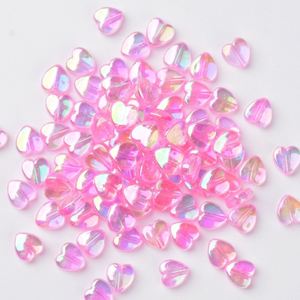 8MM Light Pink Acrylic Heart Spacer Beads with Vertical Hole