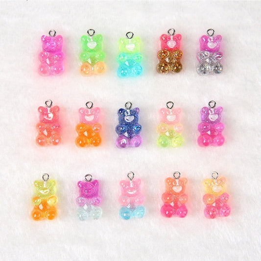 Cute Glitter Gummy Bear Charm with GOLD Eye Pin (20mm x 13mm)