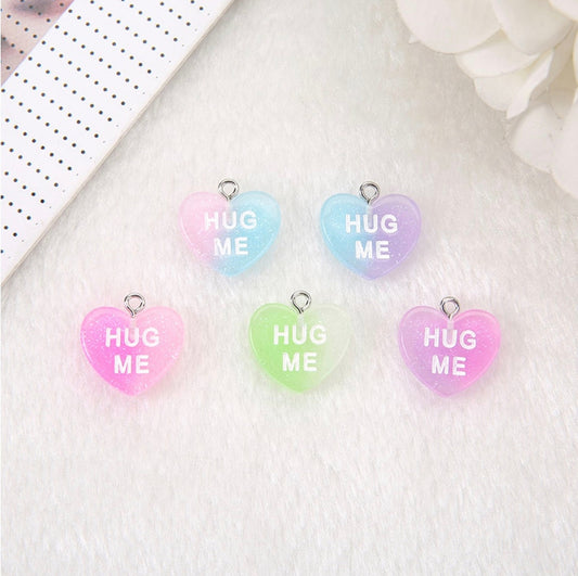 Hug Me Bright Colorful Valentine's Day Heart Charm with Eye Pin (18mm x 11mm)