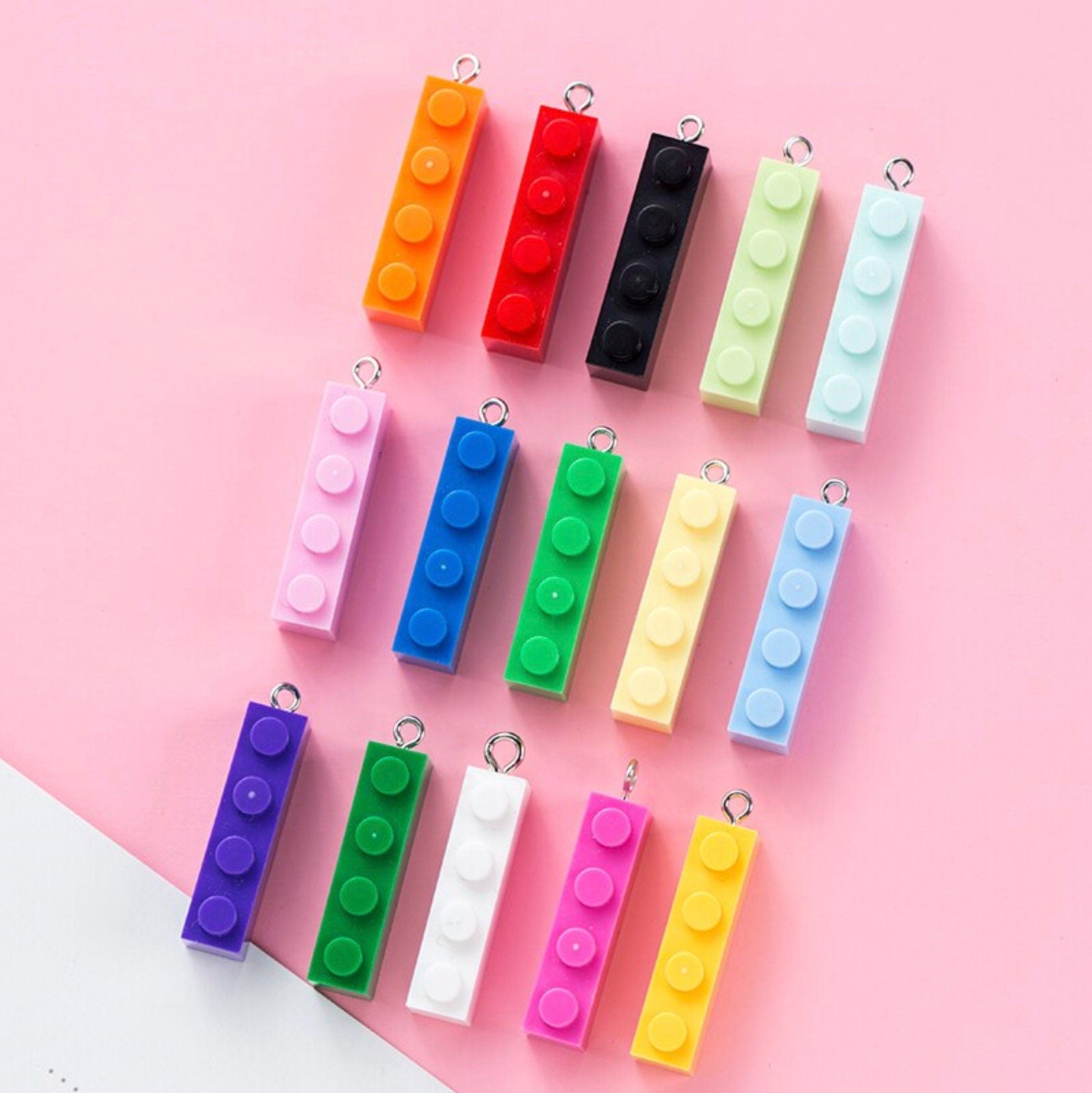 Cute Colorful Long Rectangle Building Block Charm Pendant (3.2cm x 0.8cm)