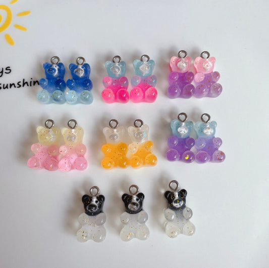 Transparent Two Toned Glitter Colored Gummy Bear Charms (10mm x 15mm)