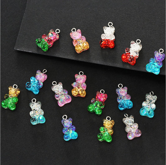 Cute Glitter Gummy Bear Charms With Eye Pins (11 x 22mm)