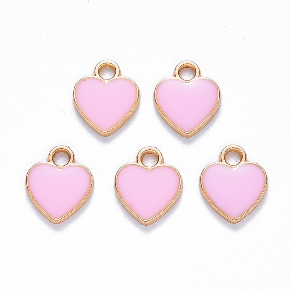 12MM Gold Plated Enamel Heart Charms (Pink, White, Red, Black, Blue, Yellow, Mint, Turquoise,)