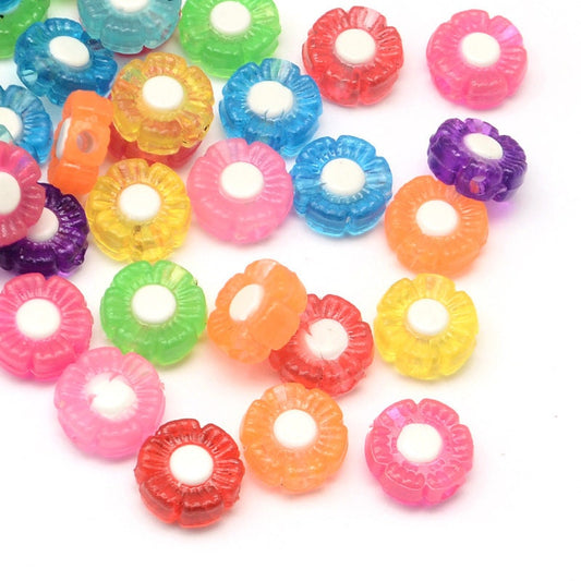 Mixed Colors Transparent Acrylic Rainbow Flower Spacer Beads (10MM)