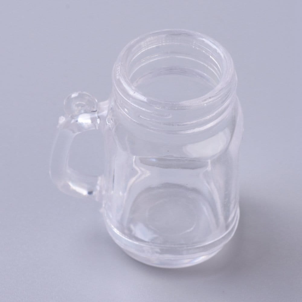 Plastic Mason Jar Drink Cup for Keychain Resin Craft (38.5mm x 33mm x 23.5mm, Hole: 1.5mm)