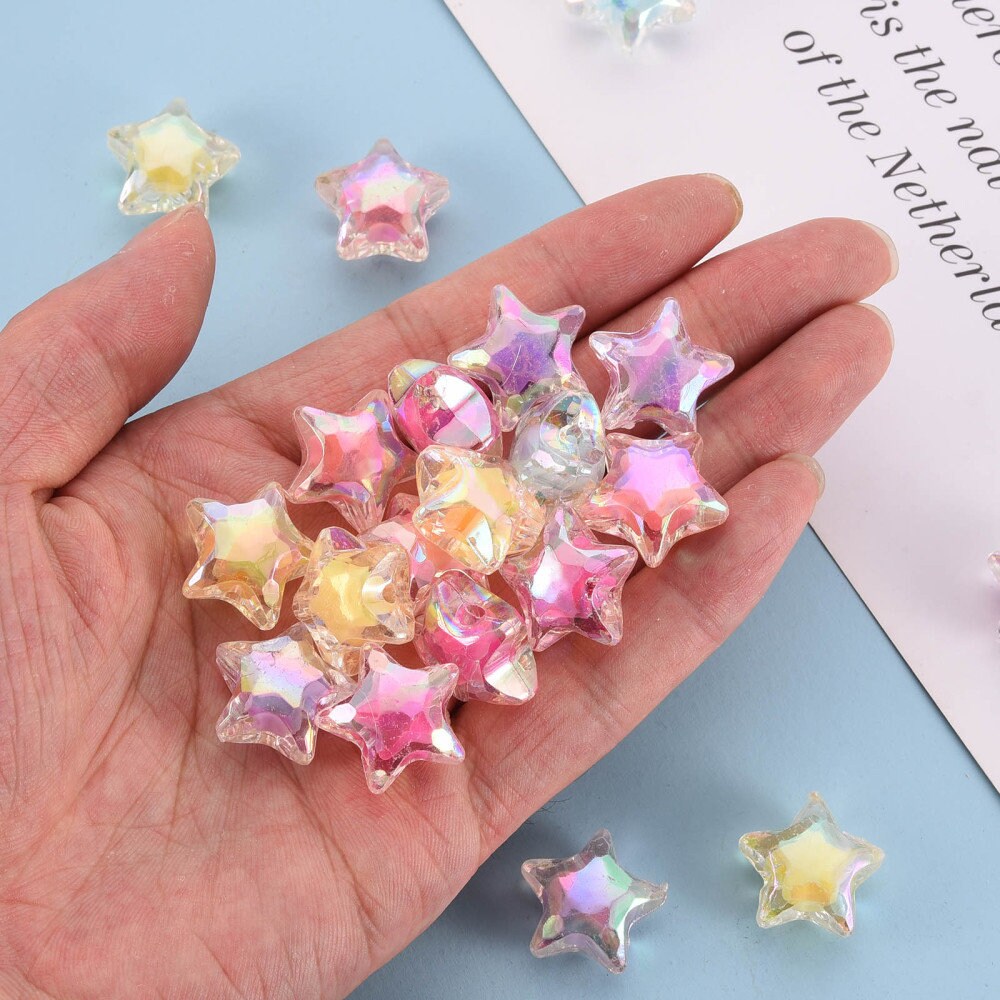 19MM Cute Mixed Colors Acrylic Rainbow Star Beads