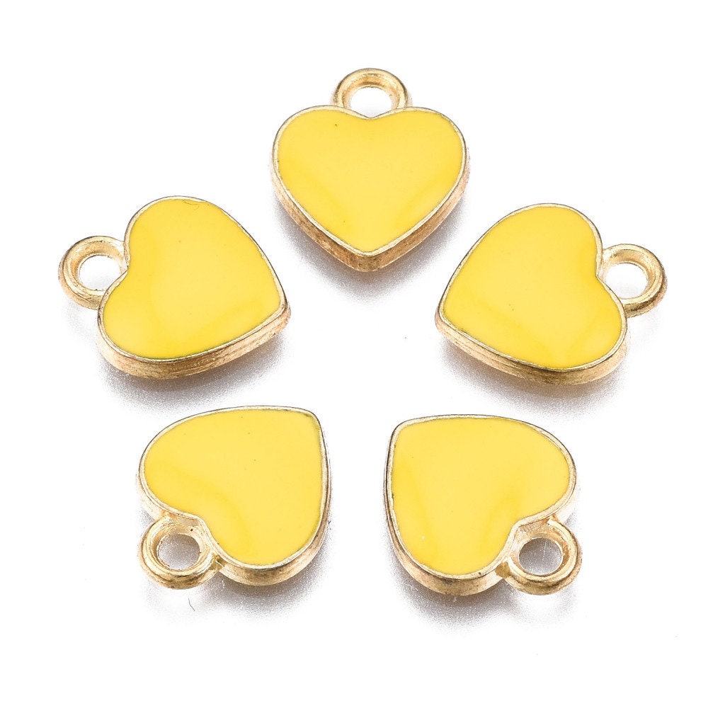 12MM Gold Plated Enamel Heart Charms (Pink, White, Red, Black, Blue, Yellow, Mint, Turquoise,)