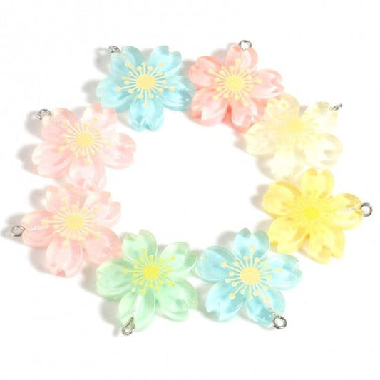 28MM Mixed Color Large Glitter Flower Charms with Eye Pin