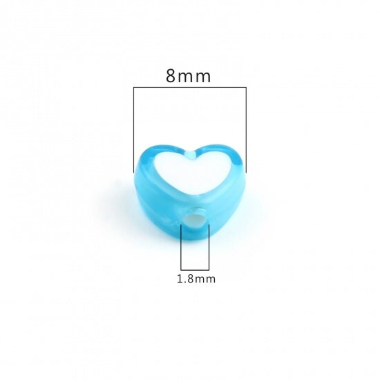 8MM Light Blue Acrylic Heart with White Middle Spacer Beads with Vertical Hole