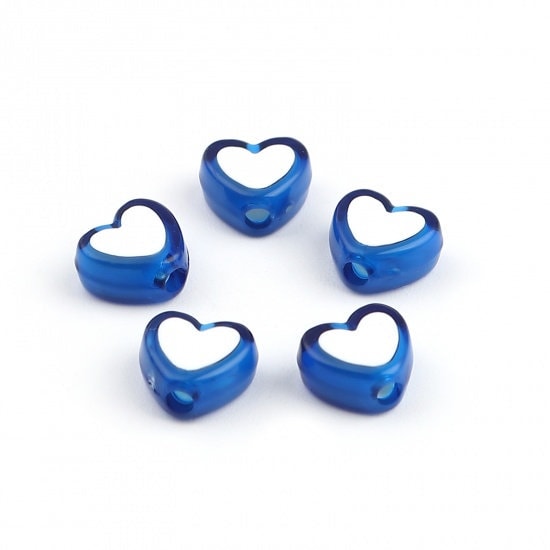 8MM Dark Blue Acrylic Heart with White Middle Spacer Beads with Vertical Hole