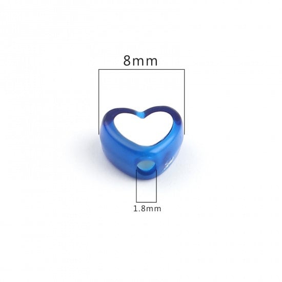 8MM Dark Blue Acrylic Heart with White Middle Spacer Beads with Vertical Hole