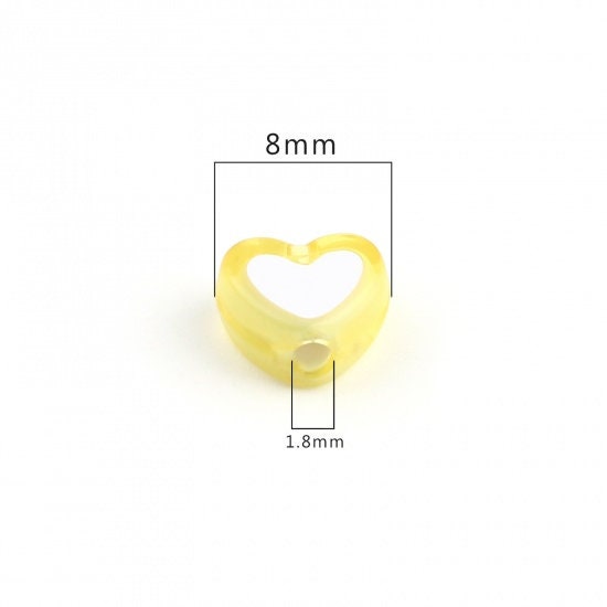 8MM Yellow Acrylic Heart with White Middle Spacer Beads with Vertical Hole