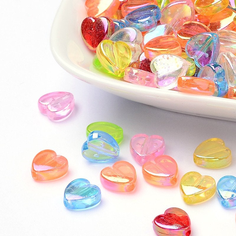 8MM Mixed Colors Transparent Acrylic Heart Spacer Beads with Vertical Hole