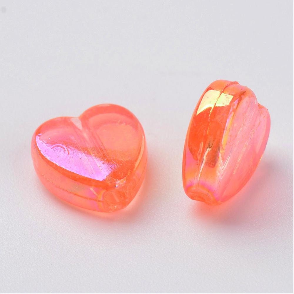 8MM AB Orange Transparent Acrylic Heart Spacer Beads with Vertical Hole