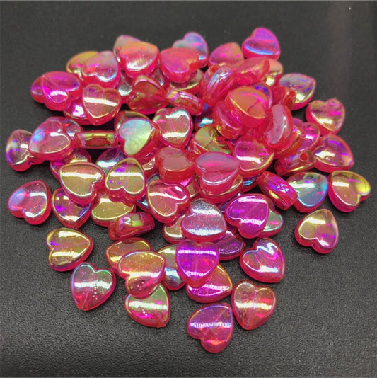 8MM Dark Pink Transparent Acrylic Heart Spacer Beads with Vertical Hole