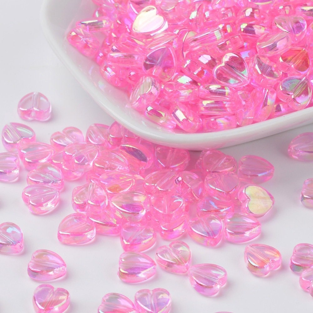 8MM Light Pink Acrylic Heart Spacer Beads with Vertical Hole