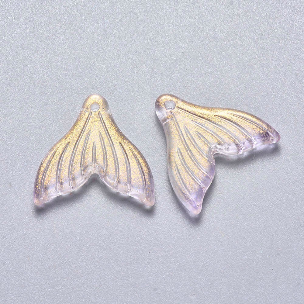 Lilac Gold Mermaid Tail Spray Painted Colored Glass Charm (19x19.5x3.5mm, Hole: 1.2mm)