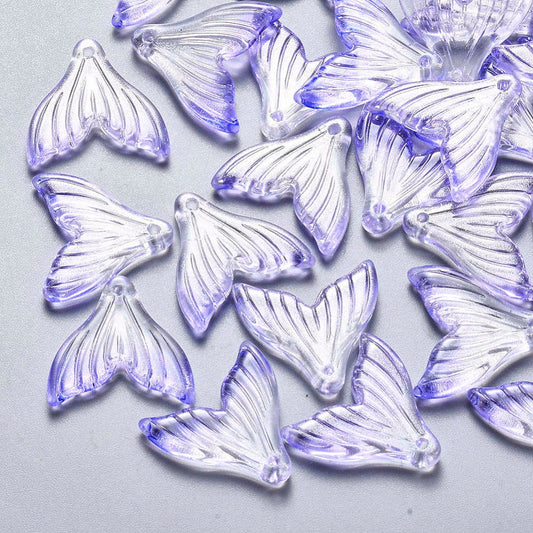 Light Purple Mermaid Tail Spray Painted Colored Glass Charm (19x19.5x3.5mm, Hole: 1.2mm)