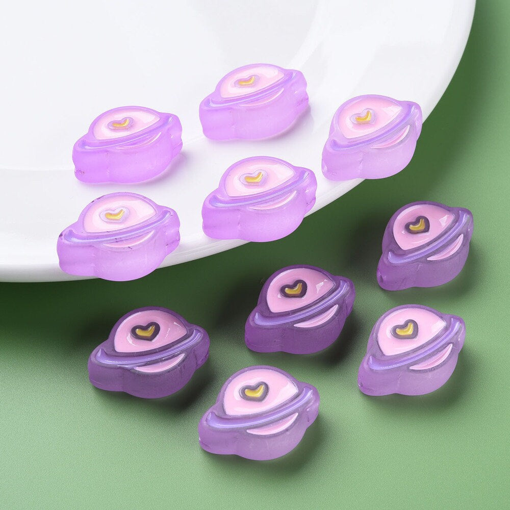 Frosted Purple, Pink, Yellow, White, Blue Planet Enamel Acrylic Bead ( 19mm x 26 mm x 9mm, Hole: 3mm)